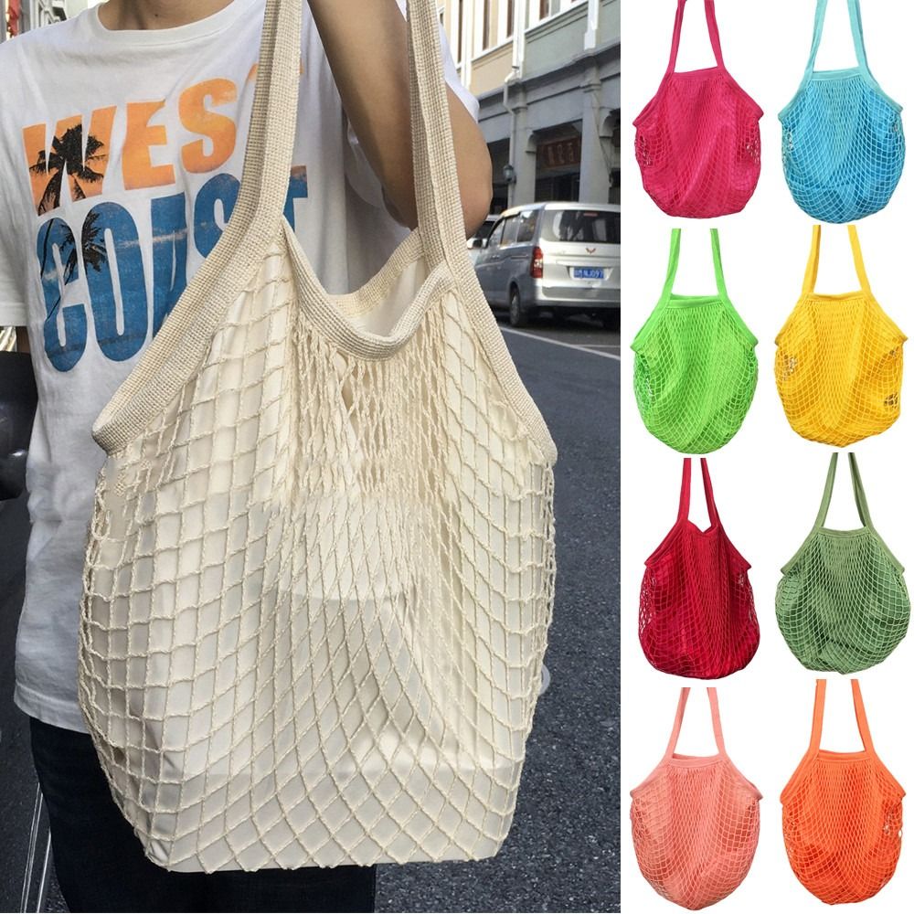 Reusable Produce Bag - Durable Cotton Grocery Bags Mesh Rope