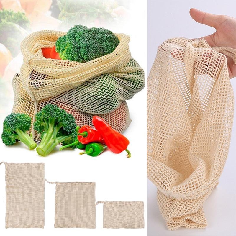 3PCS/LOT Cotton Mesh Vegetable - Reusable Produce Bag 评论和价格